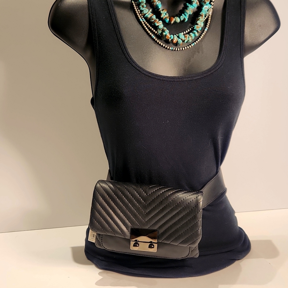 Aqua black belt purse
